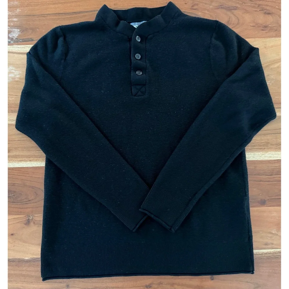 Bonobos Mens Slim Fit Extra Fine Merino Wool Henley Sweater Black Large L